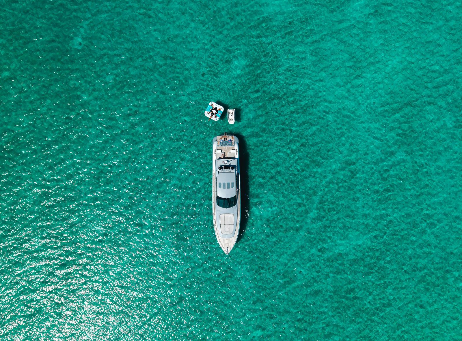KayDee Mangusta 80 from above in turquoise water Bahamas