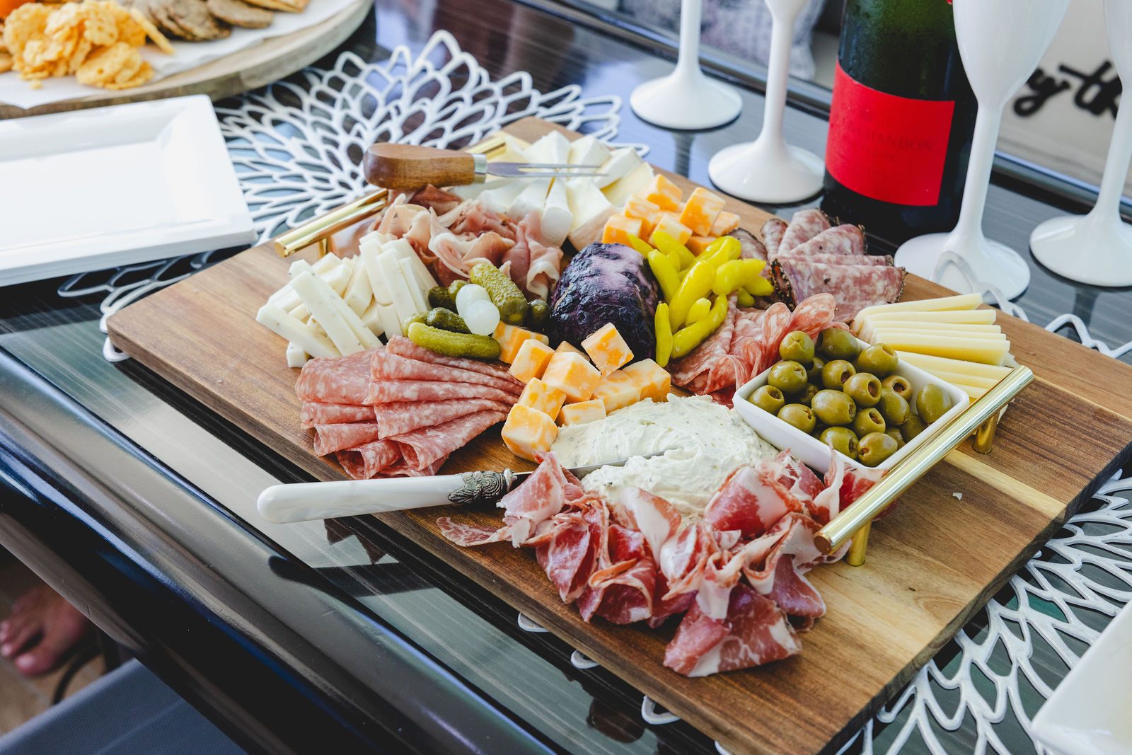 Charcuterie board served aboard KayDee private yacht charter