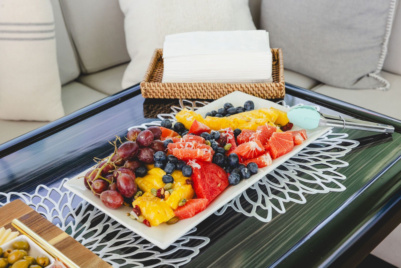 Fresh fruit platter served aboard KayDee yacht charter