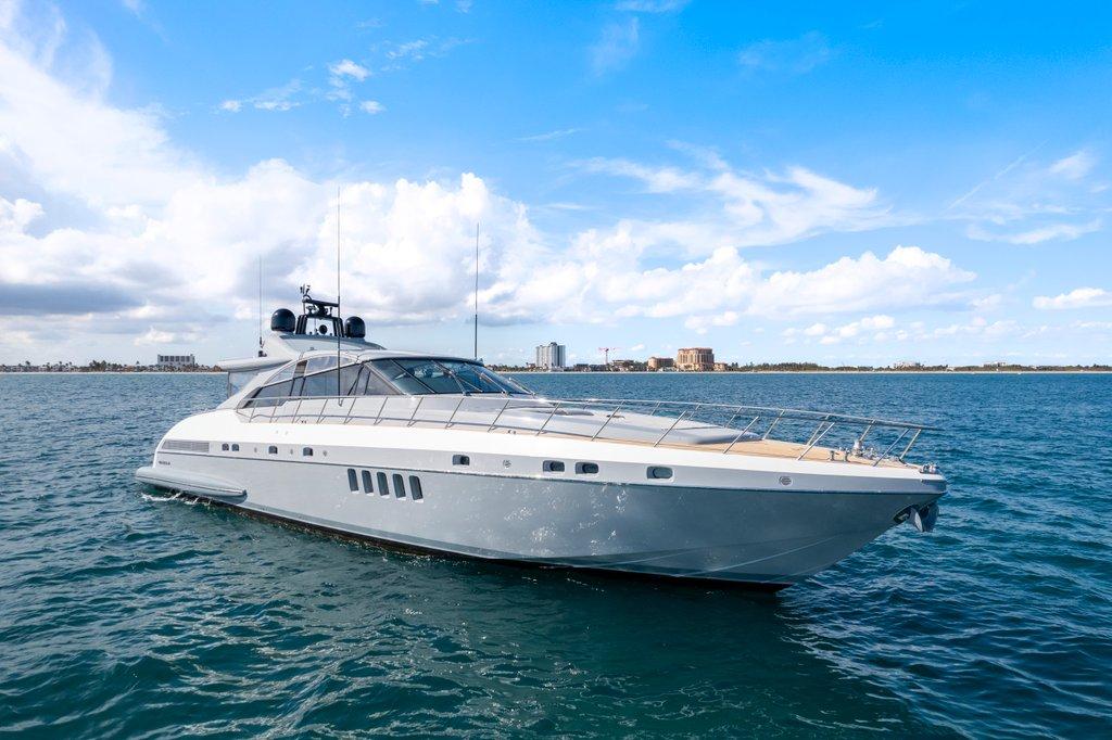 KayDee Mangusta 80 profile view private yacht charter Bahamas