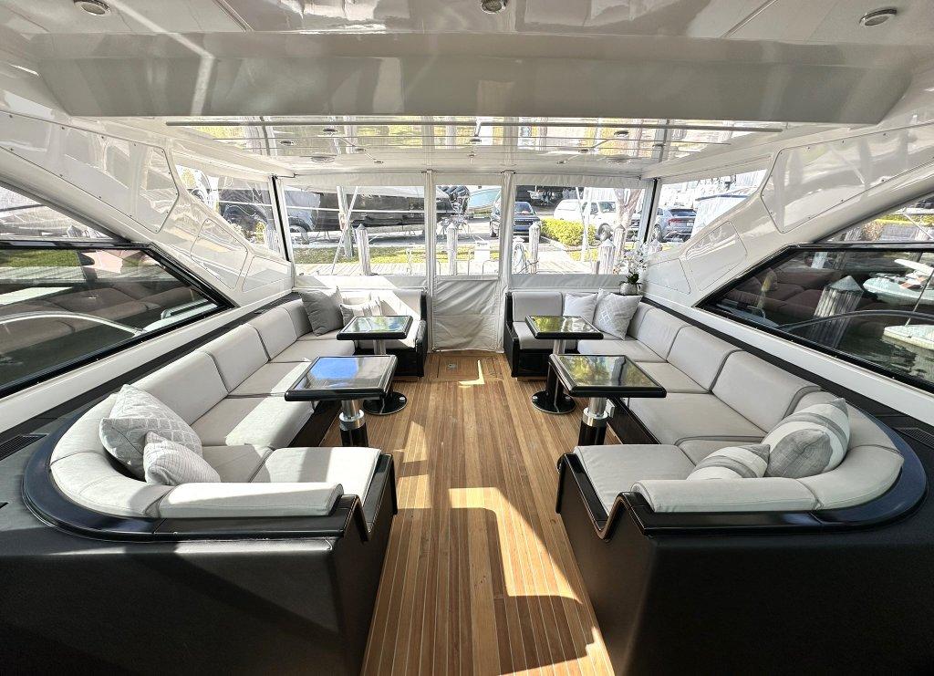 KayDee Mangusta 80 aft deck salon teak decking yacht charter Bahamas