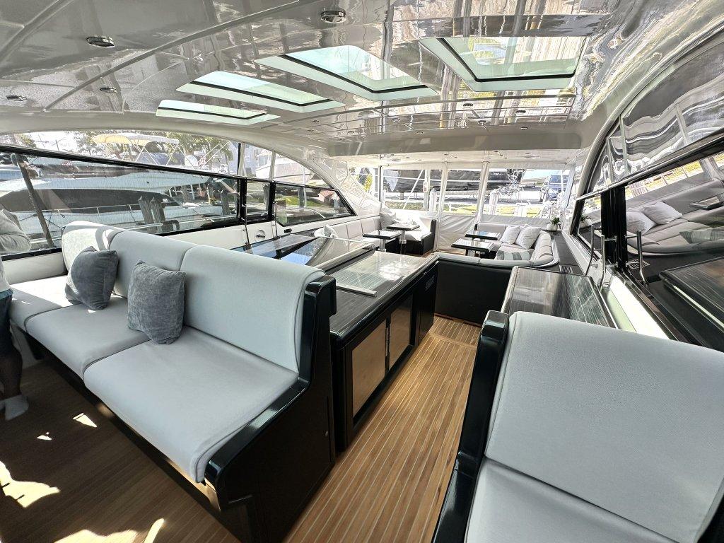 KayDee Mangusta 80 interior salon with skylights luxury charter