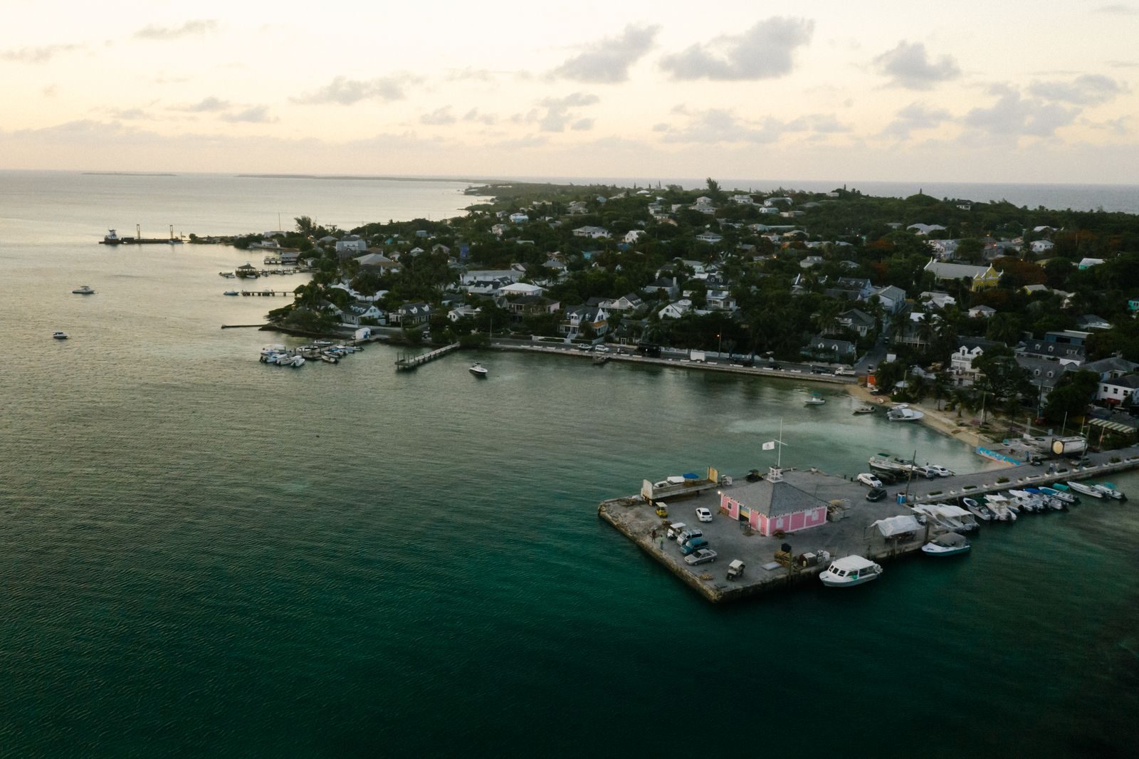 Aerial view of Harbour Island, Bahamas, and its marina